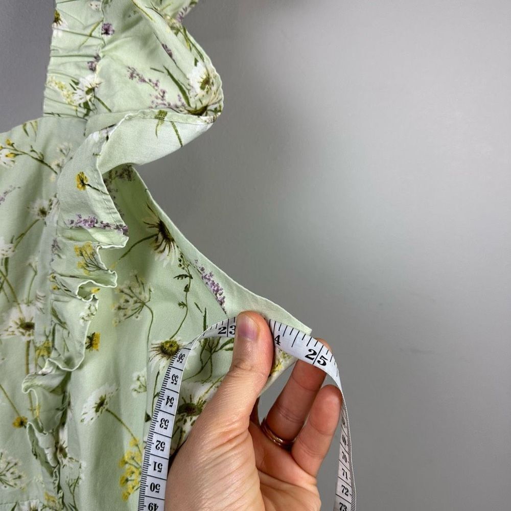 H&M Wildflower Meadow open back Poplin Light Green Floral midi Dress - Picture 11 of 12
